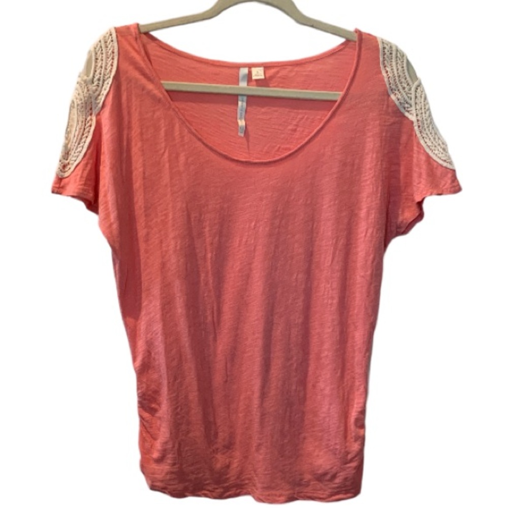 LC LAUREN CONRAD Women’s Boho Y2K Peek-a-Boo Shoulder Crochet Top Coral Small